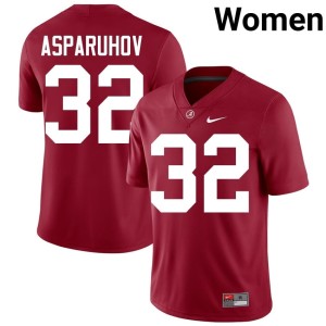University of Alabama #32 College Football Alex Asparuhov Women Crimson University Jersey 469333-322