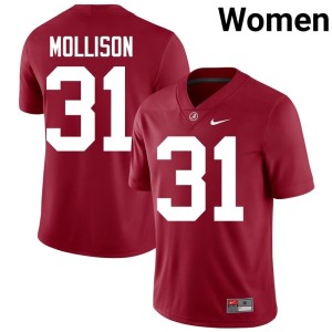 Bama College Football #31 Cooper Mollison Crimson University Women Jersey 519901-217