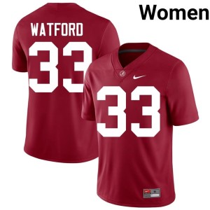 UA Crimson Tide College Football #33 Crimson University Womens Adam Watford Jersey 655391-873