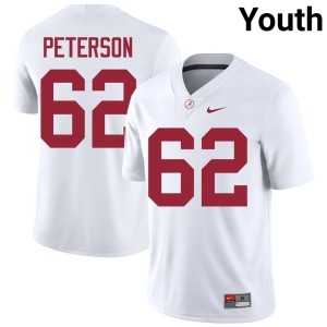 Alabama White College Football #62 Davis Peterson Youth Limited Jerseys 460203-399