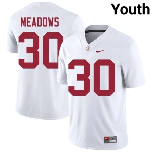 Alabama Crimson Tide Derek Meadows Stitched Youth White #30 College Football Jerseys 667369-501