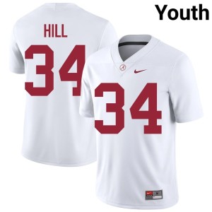 UA Crimson Tide #34 College Football Embroidery London Hill Youth White Jerseys 151442-196