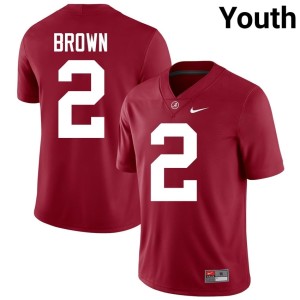 UA Crimson Tide #2 Embroidery Youth Zabien Brown College Football Crimson Jersey 424947-101