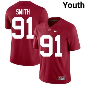 Alabama #91 College Football Caleb Smith Replica Youth Crimson Jerseys 741190-776